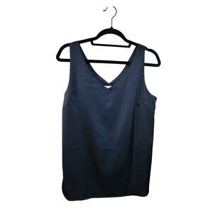 Womens Black Satin Sleeveless V-Neck Tank Top By Ekouaer Medium